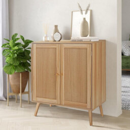 London Boutique Rattan Sideboard Buffet Cabinet, Double Door Storage Cabinet, Adjustable Shelves, Kitchen Dining Room - thumbnail 6