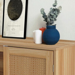 London Boutique Rattan Sideboard Buffet Cabinet, Double Door Storage Cabinet, Adjustable Shelves, Kitchen Dining Room - thumbnail 5