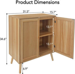 London Boutique Rattan Sideboard Buffet Cabinet, Double Door Storage Cabinet, Adjustable Shelves, Kitchen Dining Room - thumbnail 2