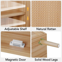 London Boutique Rattan Sideboard Buffet Cabinet, Double Door Storage Cabinet, Adjustable Shelves, Kitchen Dining Room - thumbnail 4