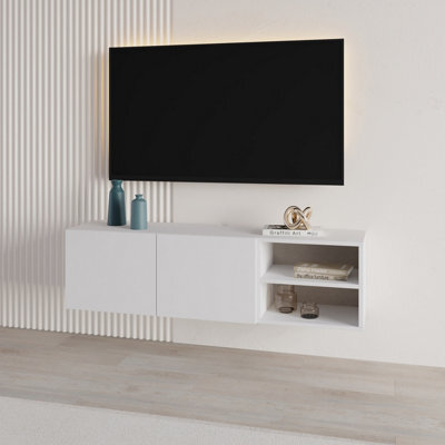 Decortie Conrad Modern Tv Unit Media Unit Entertainment Centre 140Cm With 2 Door Storage Cabinet For 50 Inch Tvs White - image 1