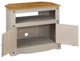 Mews Corona Grey Tv Stand Pine 2 Door Television Cabinet Corner Solid Wood - thumbnail 4