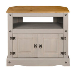 Mews Corona Tv Stand Corner Grey Pine 2 Door Television Cabinet Solid Wood