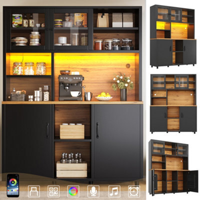 Matteo Tall Retro Black Sideboard Cabinet With App-Controlled Led Lighting & Sliding Glass Doors - image 1