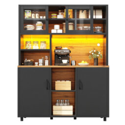 Matteo Tall Retro Black Sideboard Cabinet With App-Controlled Led Lighting & Sliding Glass Doors - thumbnail 9