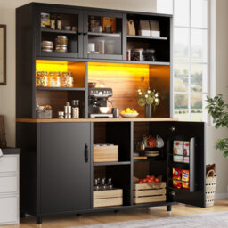Matteo Tall Retro Black Sideboard Cabinet With App-Controlled Led Lighting & Sliding Glass Doors - thumbnail 3