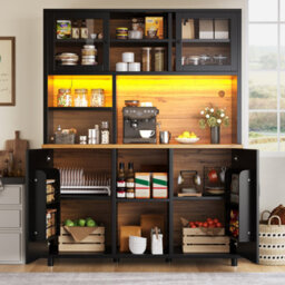 Matteo Tall Retro Black Sideboard Cabinet With App-Controlled Led Lighting & Sliding Glass Doors - thumbnail 4