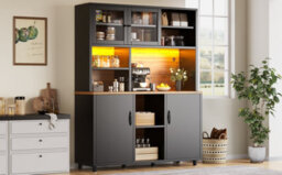 Matteo Tall Retro Black Sideboard Cabinet With App-Controlled Led Lighting & Sliding Glass Doors - thumbnail 7