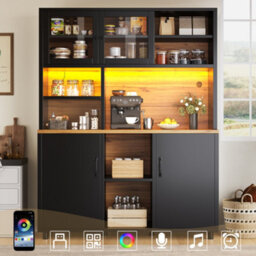 Matteo Tall Retro Black Sideboard Cabinet With App-Controlled Led Lighting & Sliding Glass Doors - thumbnail 2