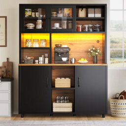 Matteo Tall Retro Black Sideboard Cabinet With App-Controlled Led Lighting & Sliding Glass Doors - thumbnail 5