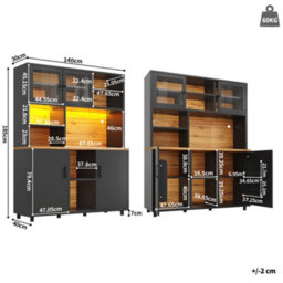 Matteo Tall Retro Black Sideboard Cabinet With App-Controlled Led Lighting & Sliding Glass Doors - thumbnail 6