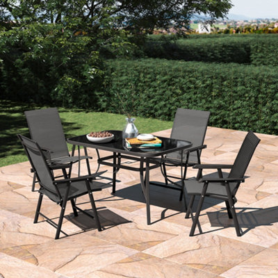 Living And Home Set Of 5 Garden Ripple Glass Rectangle Umbrella Table And Folding Chairs Set 120 Cm - image 1