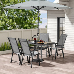 Living And Home Set Of 5 Garden Ripple Glass Rectangle Umbrella Table And Folding Chairs Set 120 Cm - thumbnail 2