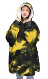 Homes & Linen Teddy Oversized Blanket Tie Dye Black & Yellow Blanket Plush Sherpa Fur Fleece