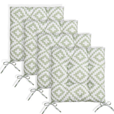 OHS Seat Pads 4 Garden Chairs Cover Ties Sage Geo Outdoor Cushions - image 1