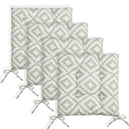 OHS Seat Pads 4 Garden Chairs Cover Ties Sage Geo Outdoor Cushions - thumbnail 1