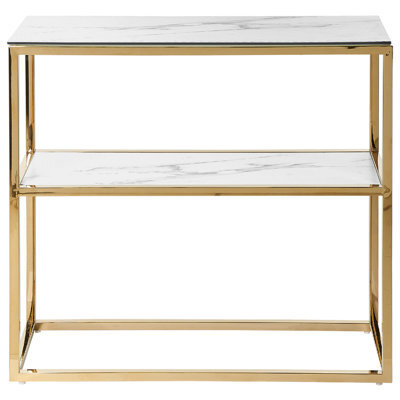 Beliani Console Table, White With Gold-Toned Stainless Steel Frame And Tempered Glass Top, 80 X 30 X 78 Cm - image 1