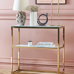Beliani Console Table, White With Gold-Toned Stainless Steel Frame And Tempered Glass Top, 80 X 30 X 78 Cm - thumbnail 2