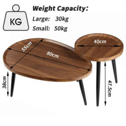 Solid Wood Nesting Coffee Table Set Of 2 Oval Round Sofa Tea Tables Living Room - thumbnail 2