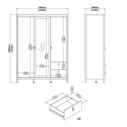 Furniture To Go Madrid  Wardrobe With 2 Doors + 1 Mirror Door + 2 Drawers Matt Black - thumbnail 9