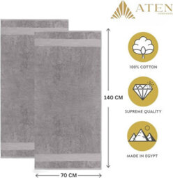Aten Homeware Grey Luxury Egyptian Cotton Bath Towels - 70X140Cm - 2 Pack - thumbnail 6