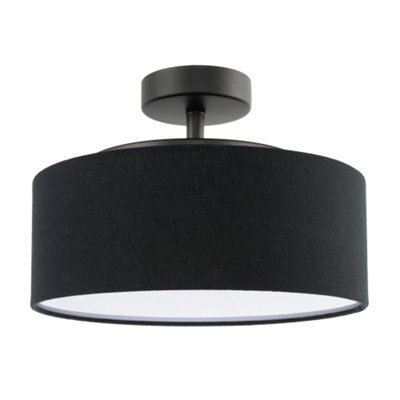Happy Homewares Contemporary Black Linen Fabric Semi Flush Ceiling Light Fixture - image 1