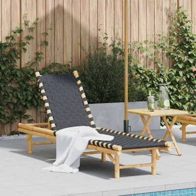 Walplus Sun Lounger With Black Woven Webbing 55X200X30 Cm Bamboo - image 1