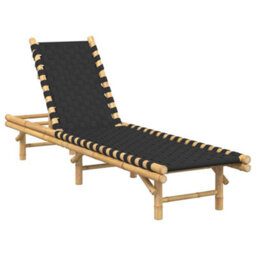 Walplus Sun Lounger With Black Woven Webbing 55X200X30 Cm Bamboo - thumbnail 2