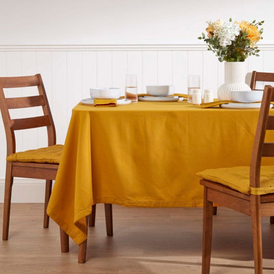 Homescapes Mustard Yellow Cotton Square Tablecloth 137 X 137 Cm - image 1