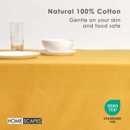 Homescapes Mustard Yellow Cotton Square Tablecloth 137 X 137 Cm - thumbnail 2