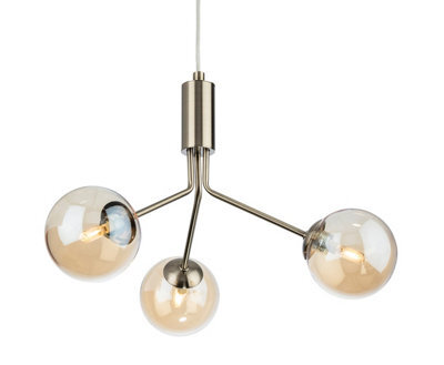Luminosa Lighting Luminosa Montana 3 Light Globe Fitting Antique Brass With Amber Glass
