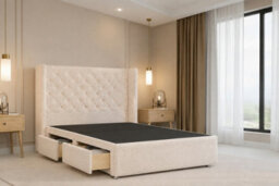 "Nexus Windsor Teddy Divan, Cream, 54"" Winged Hb, 2 Drawers Foot-End, Open Coil Mattress, Double" - thumbnail 4