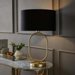 Valuelights Antonia Black Fabric Drum Lamp Shade Brushed Gold Oval Table Lamp With Led Bulb - thumbnail 2
