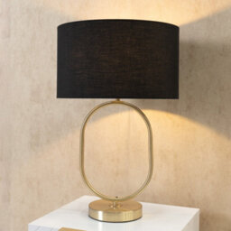 Valuelights Antonia Black Fabric Drum Lamp Shade Brushed Gold Oval Table Lamp With Led Bulb