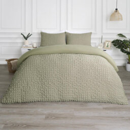 OHS Luxury Seersucker Duvet Cover Set Geo Pillowcase Quilt, Sage - King - thumbnail 1