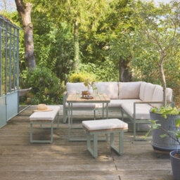 Sweeek - 8-Seater Garden Lounge In Acacia Wood And Aluminium Khaki Green 197X72.5X72.5 Cm - Pampas - thumbnail 3