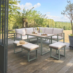 Sweeek - 8-Seater Garden Lounge In Acacia Wood And Aluminium Khaki Green 197X72.5X72.5 Cm - Pampas - thumbnail 4