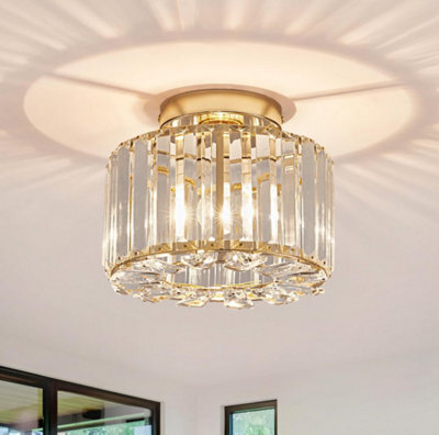 Ceiling Light Chandelier Crystals Light Flush Mount Gold E26 - image 1