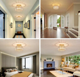 Ceiling Light Chandelier Crystals Light Flush Mount Gold E26 - thumbnail 4