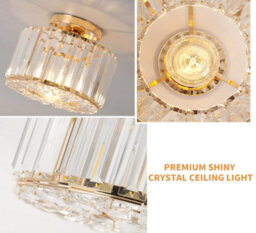 Ceiling Light Chandelier Crystals Light Flush Mount Gold E26 - thumbnail 6