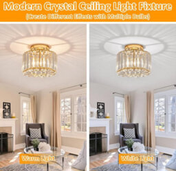 Ceiling Light Chandelier Crystals Light Flush Mount Gold E26 - thumbnail 3