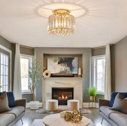 Ceiling Light Chandelier Crystals Light Flush Mount Gold E26 - thumbnail 2