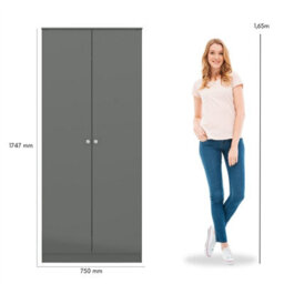 Denver 2 Door Double Wardrobe Grey Gloss Bedroom Hanging Storage Organisation - thumbnail 6
