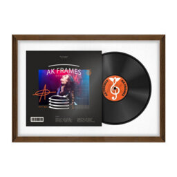 "AK Frames 25X17"" Walnut Classic Vinyl Record Frame With White Mount For 12 Inch Lp Cover & Disc - Overlapped Design"
