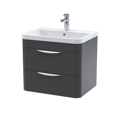Dezine Nile 600mm 2 Drawer Satin Anthracite Wall Hung Vanity Unit - image 1