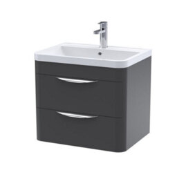 Dezine Nile 600mm 2 Drawer Satin Anthracite Wall Hung Vanity Unit