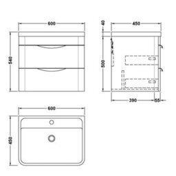 Dezine Nile 600mm 2 Drawer Satin Anthracite Wall Hung Vanity Unit - thumbnail 3