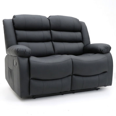 Roma Leather Manual Recliner 2 Seater Sofa In Black Colour - image 1
