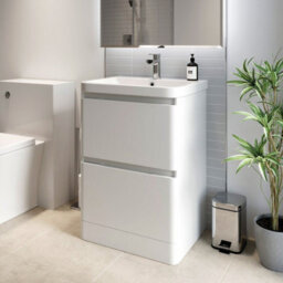Aveli 600mm Vanity Unit & Basin Set Cloakroom Base Cabinet Two Drawers Bathroom Storage Gloss White - thumbnail 4