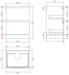 Aveli 600mm Vanity Unit & Basin Set Cloakroom Base Cabinet Two Drawers Bathroom Storage Gloss White - thumbnail 7